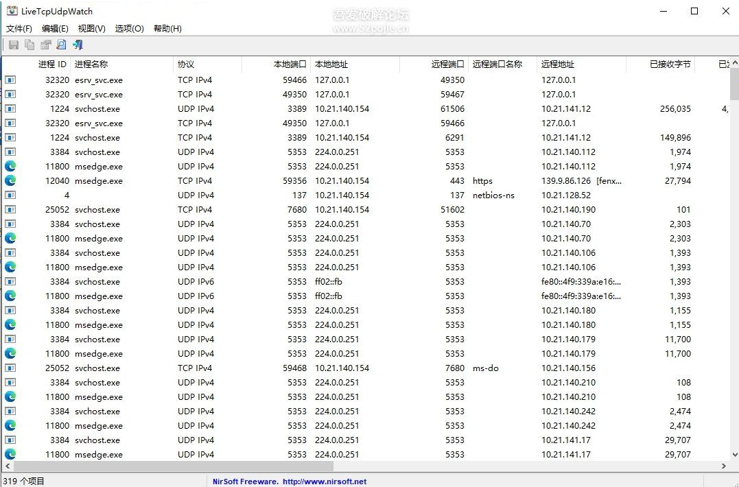 显示Windows所有TCP和UDP网络活动 LiveTcpUdpWatch 1.4 汉化版